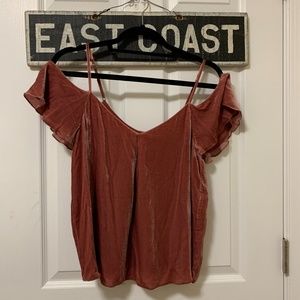 Dark Pink Velvet Cold Shoulder Top